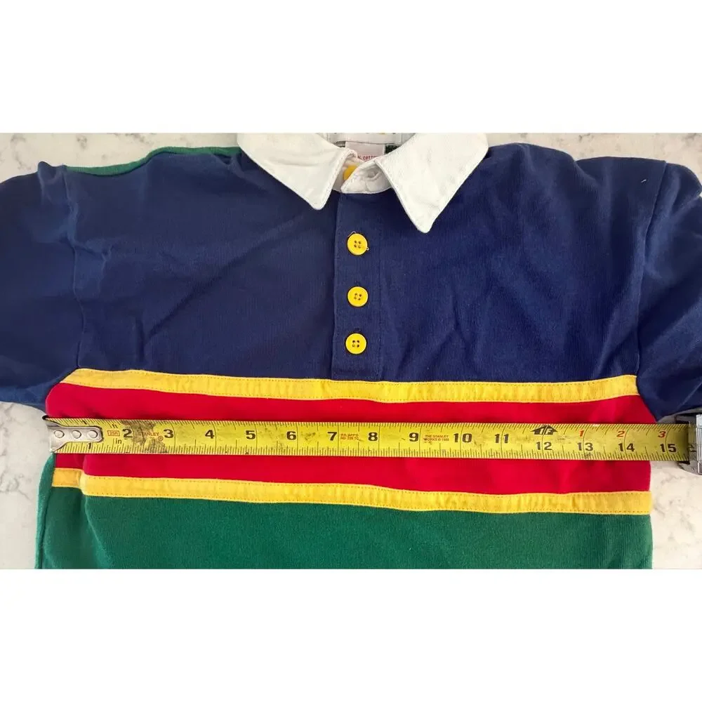 Vintage 90’s boys Gymboree rainbow tag ColorBlock ruby long sleeve polo xl 4-6